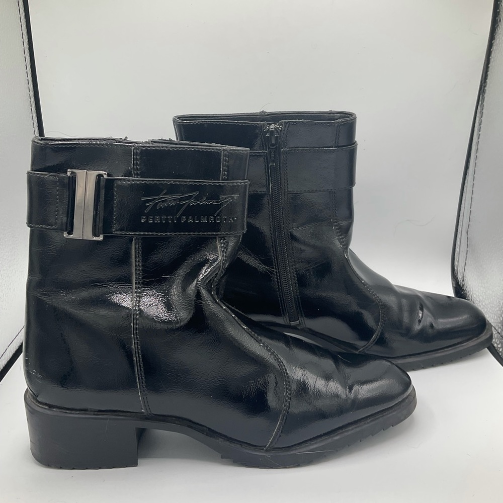 “PERTTI PALMROTH” Black Patent Ankle Boots Made In Finland.
